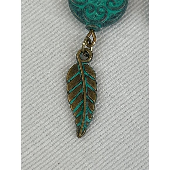 Boho Vintage Style Copper Green Patina Earrings Leaf Feather Dangle Hooks - Picture 3 of 5